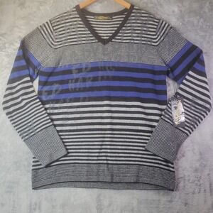 Ed Hardy Christian Audigier Mens XL V-Neck Striped Wool Blend Sweater Grunge NWT